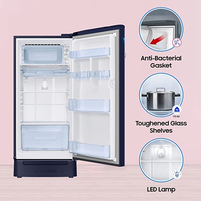 Samsung 189 L 5 Star Digital Inverter Direct Cool Single Door Refrigerator (RR21C2H25CR/HL, Camellia Blue, Base Stand with Drawer 2023 Model) Samsung 189 L 5 Star Digital Inverter Direct Cool Single Door Refrigerator (RR21C2H25CR/HL, Camellia Blue, Base Stand with Drawer 2023 Model)
